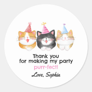Cute Cat Birthday Party Favor Bag Ronde Sticker
