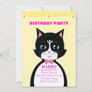 Cute Cat Birthday Party Invitation Kaart