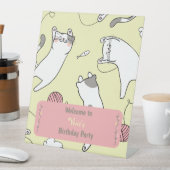 Cute Cat Birthday Party Welcome Reclamebord Met Voetstuk (Insitu)