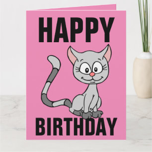 CUTE CAT BIRTHDAY roze KAART