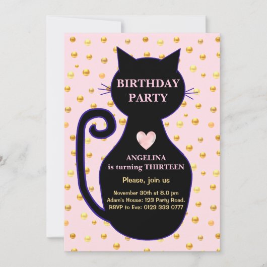 Cute Cat Birthday Uitnodiging (Voorkant)