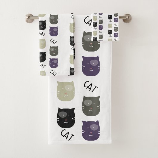 Cute Cat Black Paars Grey Black Bad Handdoek (Insitu)