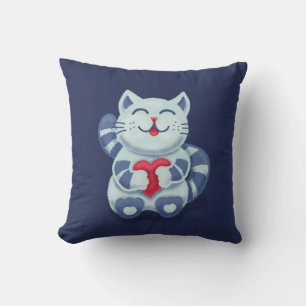 Cute Cat Blue Valentijn Kinder Kussen