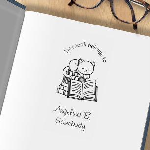 Cute Cat bovenop Stack of Books - Bladplaat Rubberstempel