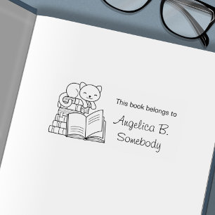 Cute Cat bovenop Stack of Books - Bladplaat Zelfinktende Stempel