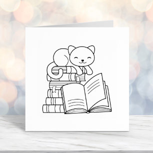 Cute Cat bovenop Stack of Books Zelfinktende Stempel