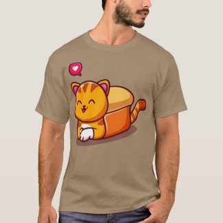Cute Cat Bread Cartoon T-shirt