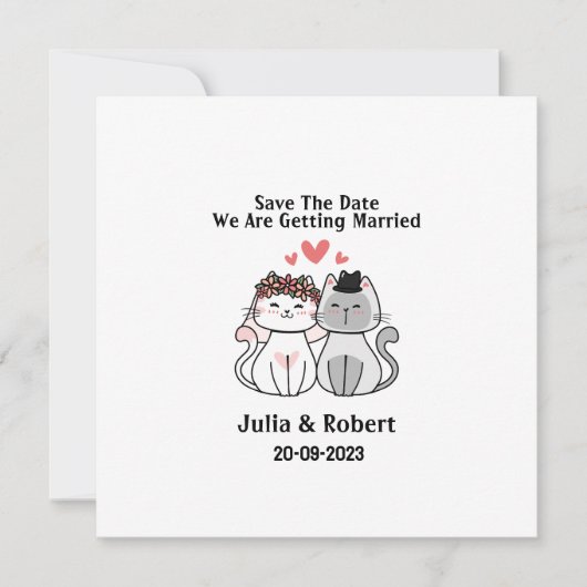 Cute Cat Bride and Groom Wedding Save the Date (Voorkant)