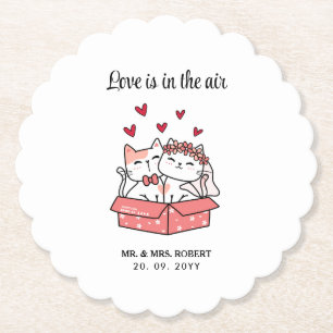 Cute Cat Bride en Groom Wedding Kartonnen Onderzetters