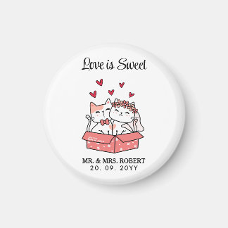 Cute Cat Bride en Groom Wedding Magneet