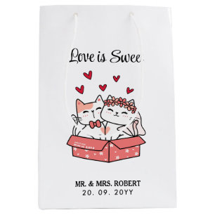 Cute Cat Bride en Groom Wedding Medium Cadeauzakje