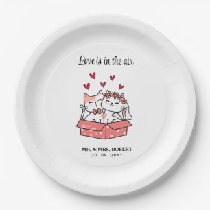 Cute Cat Bride en Groom Wedding Papieren Bordje