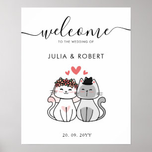 Cute Cat Bride en Groom Wedding Poster
