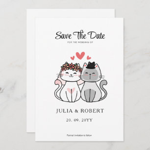 Cute Cat Bride en Groom Wedding Save The Date