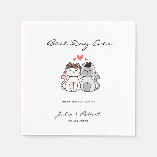 Cute Cat Bride en Groom Wedding Servet (Voorkant)