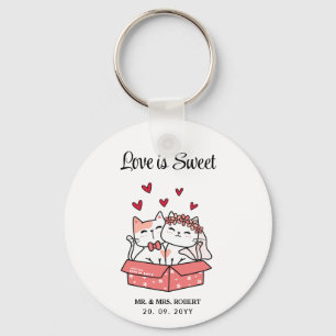 Cute Cat Bride en Groom Wedding Sleutelhanger