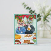 Cute cat, briefkaart met kerstfeestjes met muizen (Staand voorkant)
