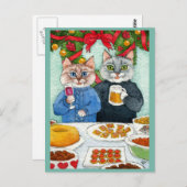 Cute cat, briefkaart met kerstfeestjes met muizen (Voorkant / Achterkant)