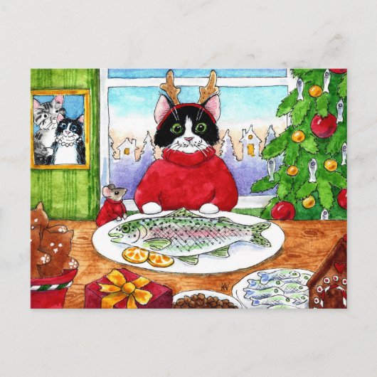 Cute cat briefkaart met kerstwinter (Voorkant)
