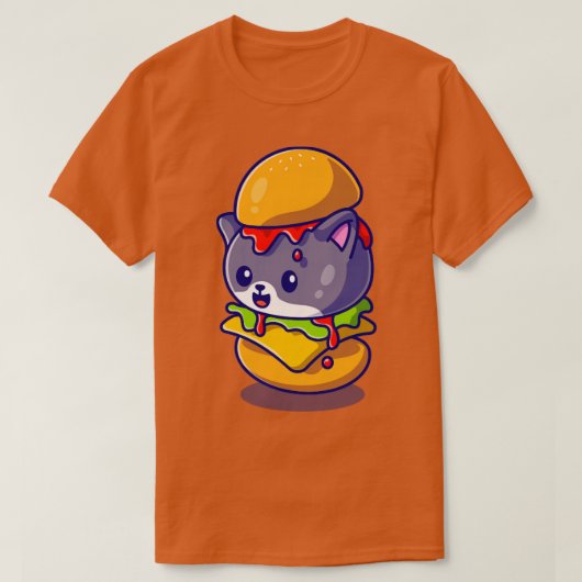 Cute Cat Burger Cartoon T-shirt (Design voorkant)