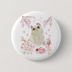 Cute Cat Cherry Blossom Ronde Button 5,7 Cm