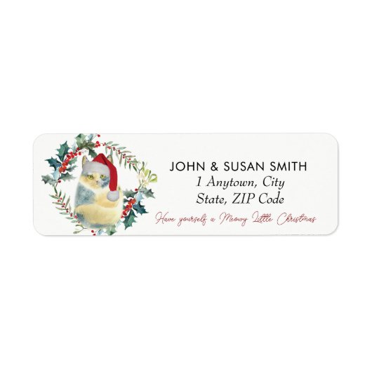 cute cat Christmas holiday return address labels (Voorkant)