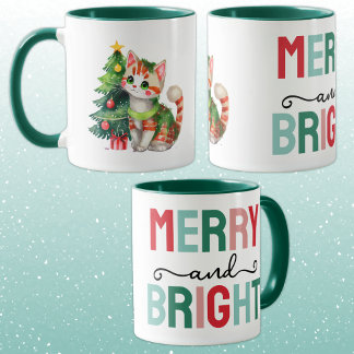 Cute cat christmas merry and bright mok