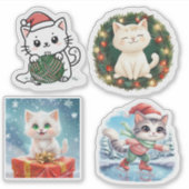 Cute Cat Christmas Stickers, Cat Holiday Stickers (Devant)