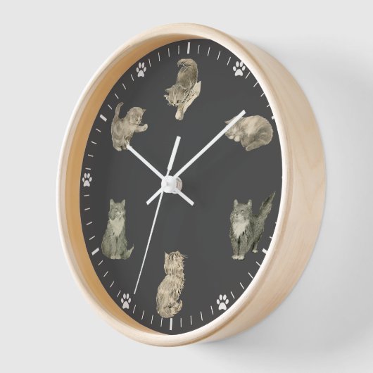 Cute Cat Clock - Gray  Cat Illustrations (Hoek)