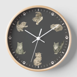 Cute Cat Clock - Gray  Cat Illustrations