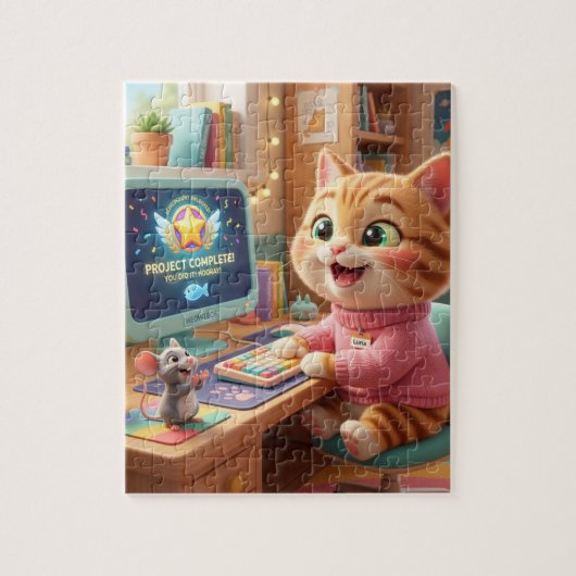 Cute Cat Coder Prestatie Legpuzzel (Verticaal)