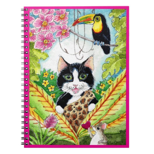 Cute Cat coeur orchidée toucan oiseau carnet (Devant)