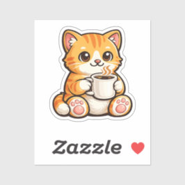 Cute Cat Coffee – Cozy Orange Cat Drinking Coffee  Sticker