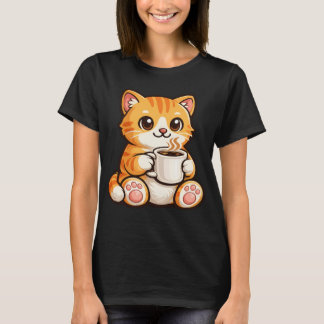 Cute Cat Coffee – Knus Oranje Kat Drinkt Koffie  T-shirt