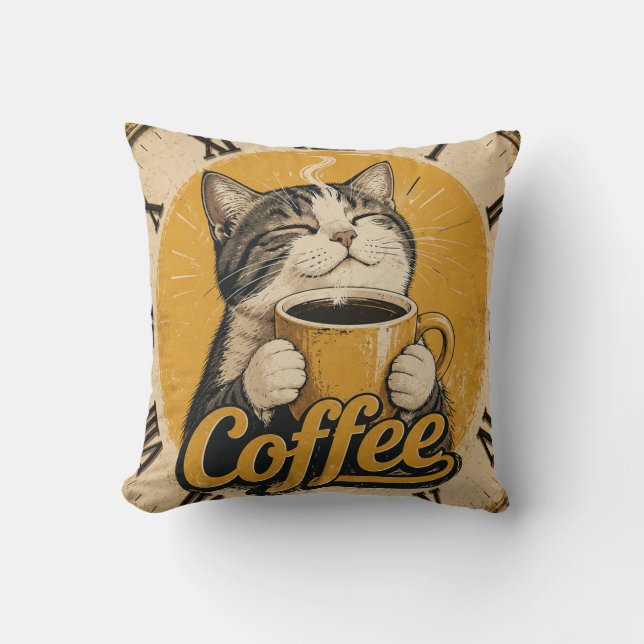 Cute Cat Coffee Kussen (Voorkant)