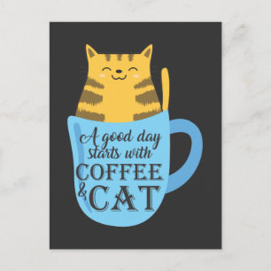 Cute Cat Coffee lover Kat en cafeïne verslaafd Briefkaart