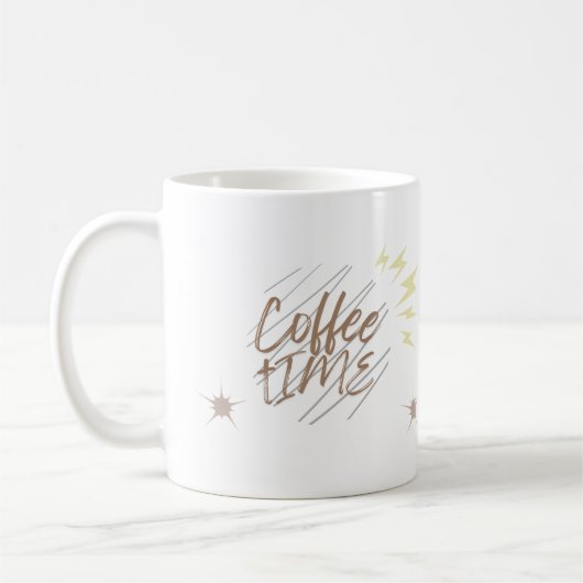 Cute Cat "Coffee Time" Typography Art Mug (Gauche)