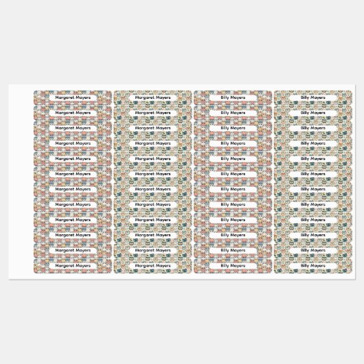 Cute Cat Collage Beige Blue Pink Pattern Name Labels (Vel)