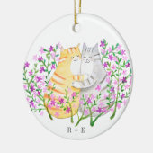 Cute Cat Couple Flowers Custom initial name year  Keramisch Ornament (Links)