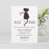 Cute Cat Couple Stripes Wedding Invite Kaart (Staand voorkant)