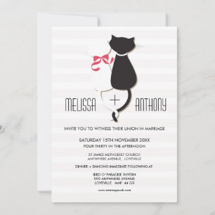 Cute Cat Couple Stripes Wedding Invite Kaart