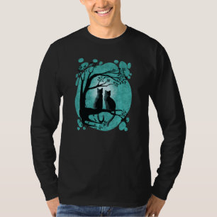 Cute Cat Coupon zit op boom met maan in B T-shirt