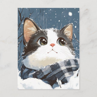Cute cat cozy winter snow briefkaart
