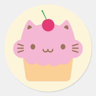 Cute Cat Cupcake Ronde Sticker