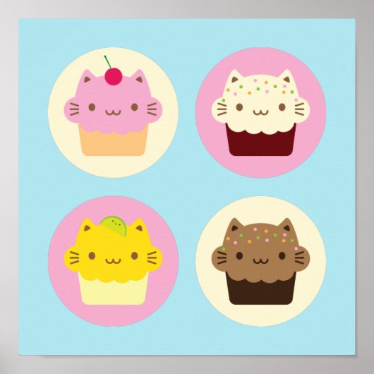 Cute Cat Cupcakes Poster (Voorkant)