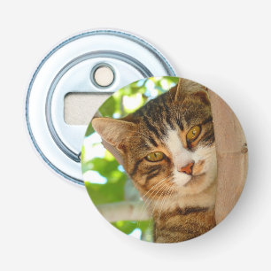 Cute Cat die een boom klimt Button Flesopener