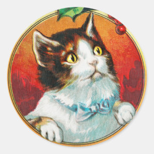Cute Cat die je een prettige kerst geeft Ronde Sticker