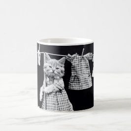Cute Cat Doing Laundry in Clothes  Print Koffiemok
