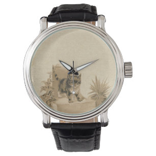 Cute  Cat Drawing Antiek Franse kaart Horloge