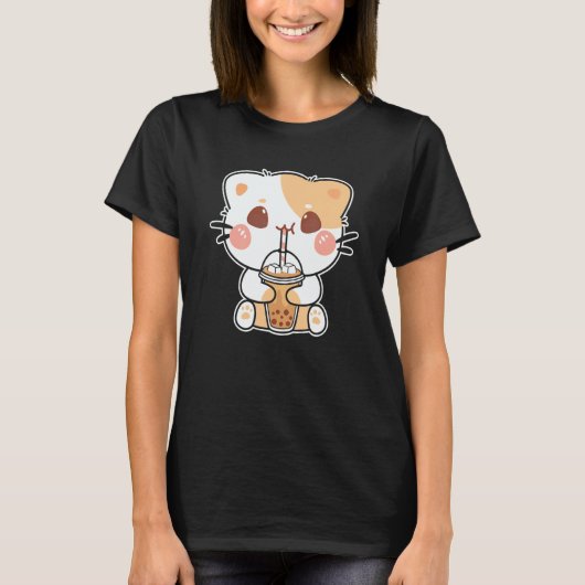 Cute Cat Drinking Boba T-shirt (Voorkant)